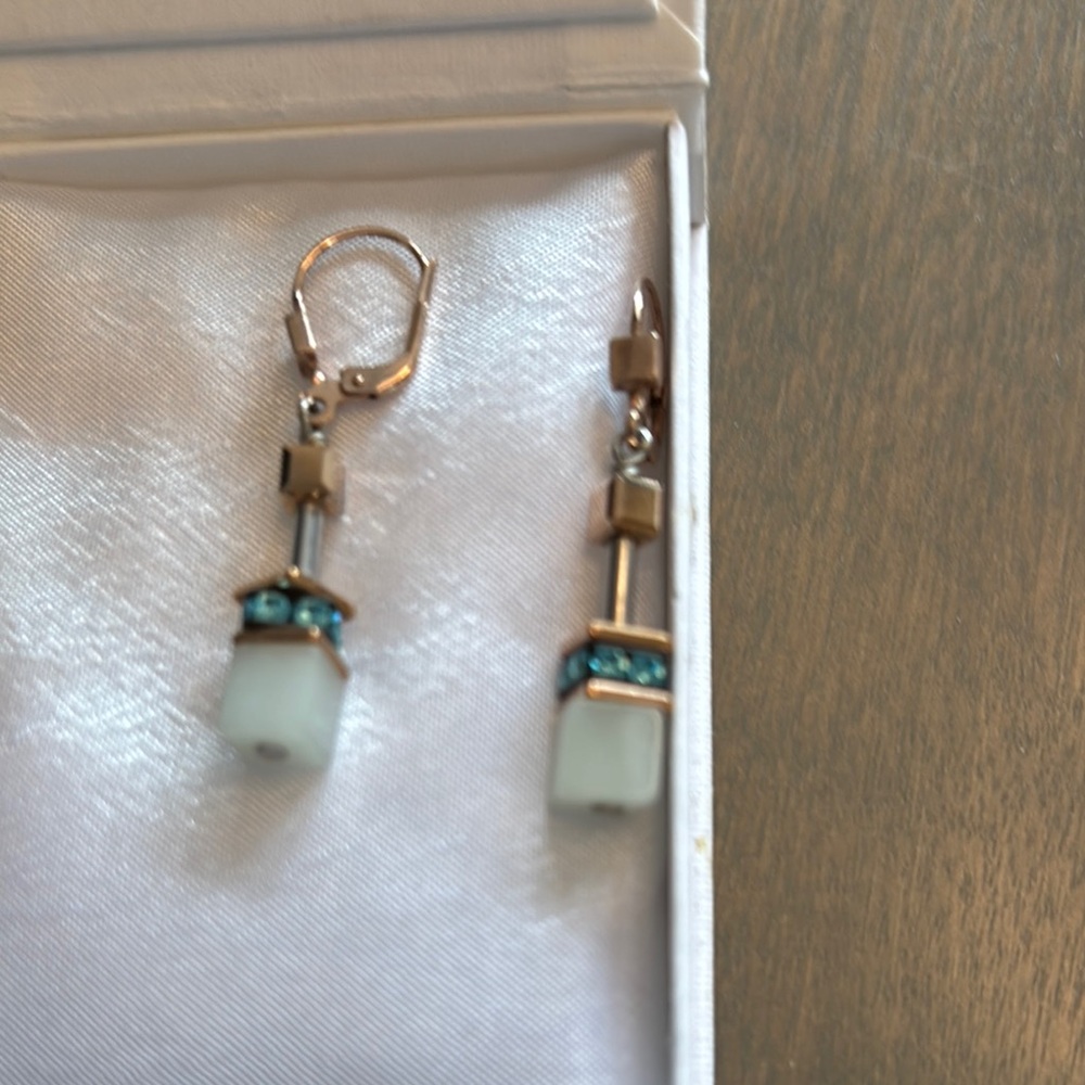 Gold and Blue Dangle Earrings with Delicate Design